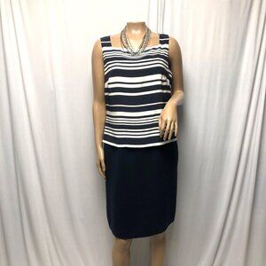 Dress For Success Black White Striped Dress Size 10 Two Piece Look Sheath
